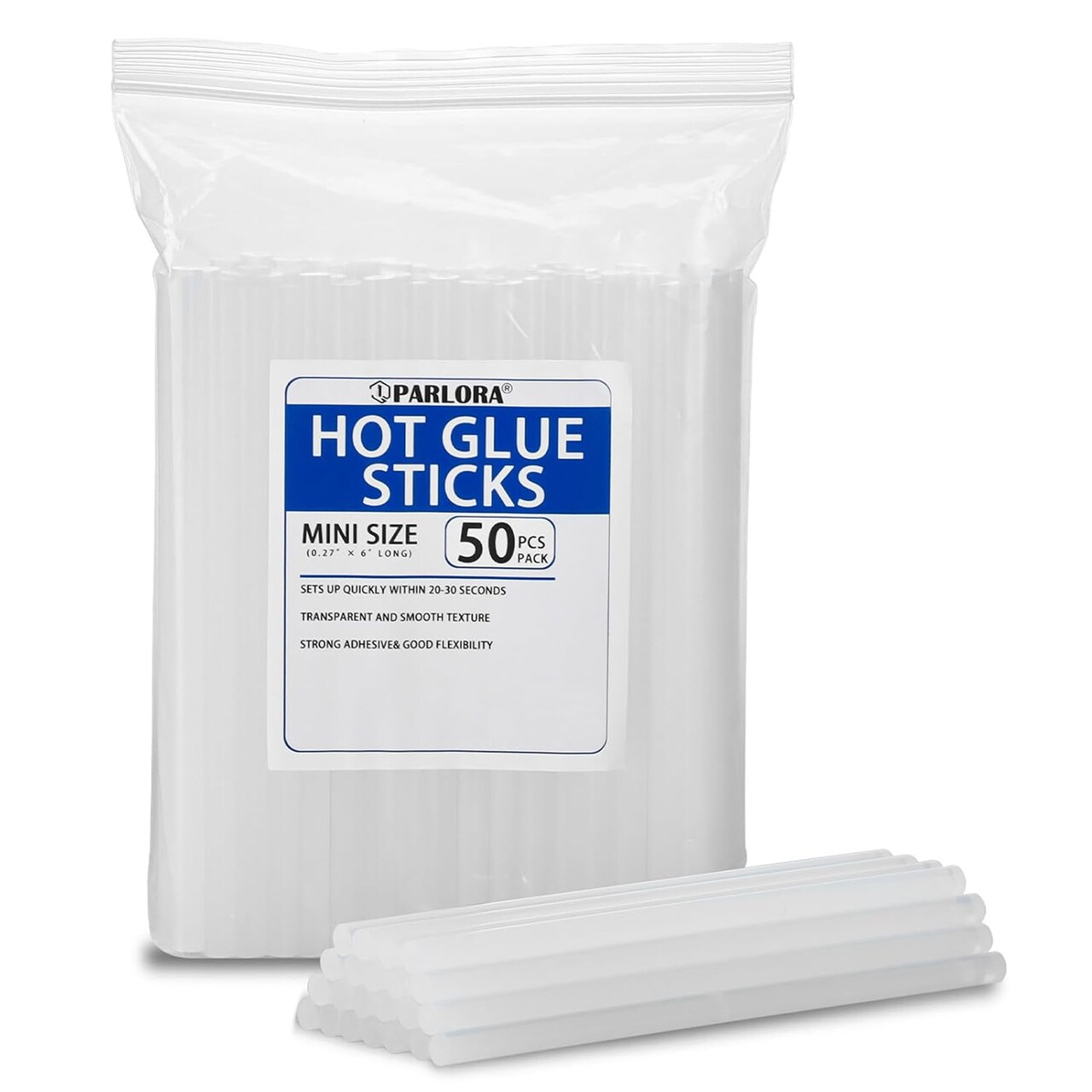 Hot Glue Sticks, Mini Size, 6" Long x .27" Diameter, 50 Count, Clear, for Kids Adults DIY Art Craft Gluing Repairing Sealing Festival Home Decoration